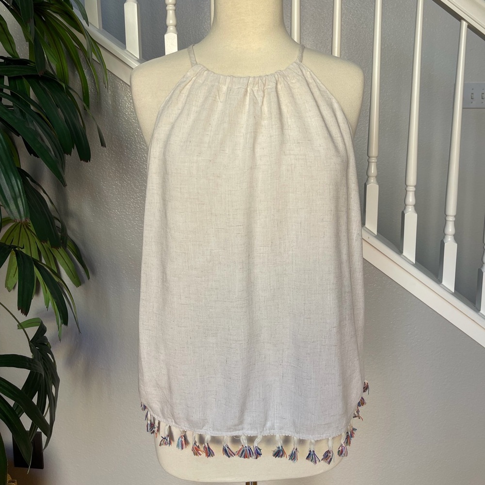 Chic Cream Halter Camisole with Tassel Details
